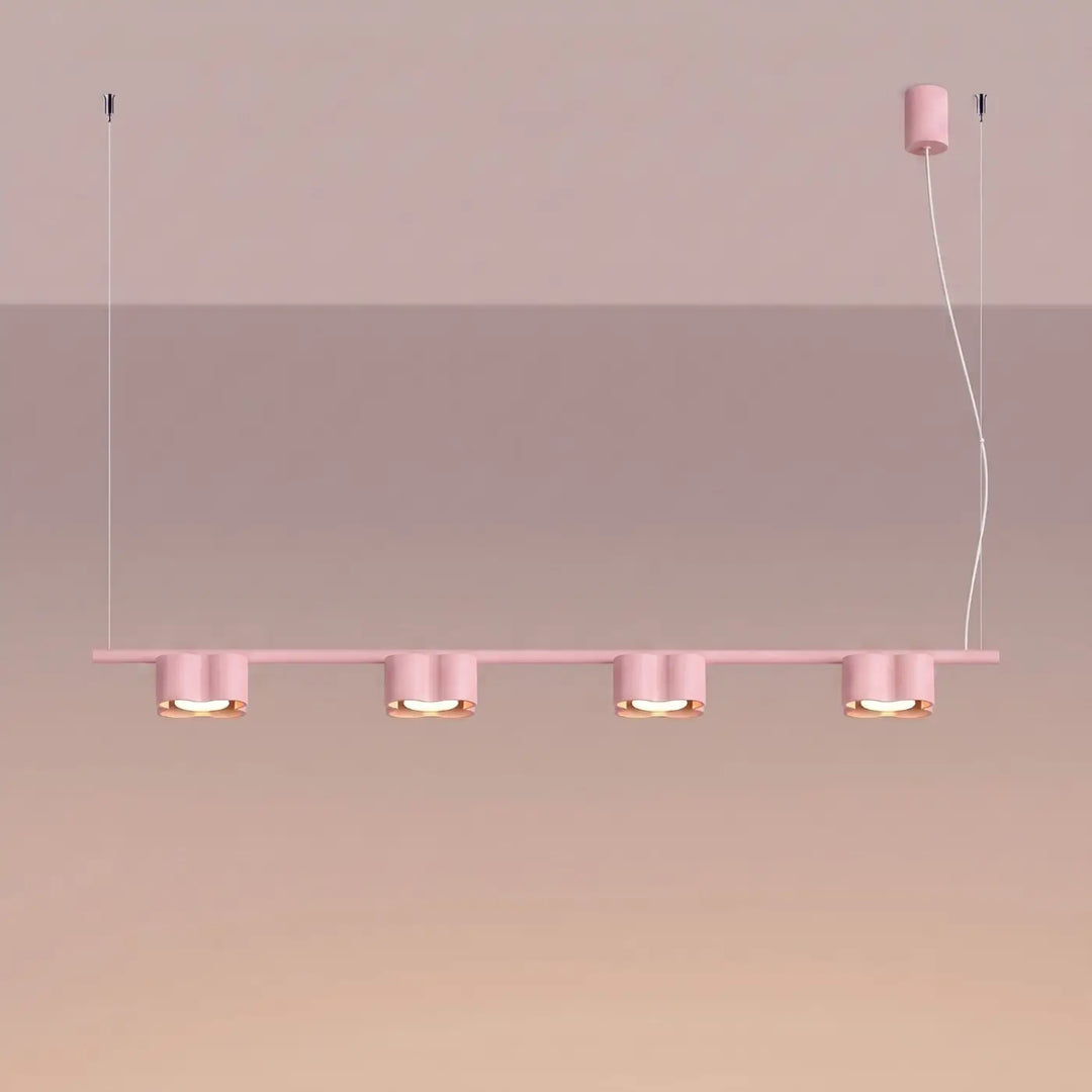 Suspension Ovio rose en aluminium, allumée
