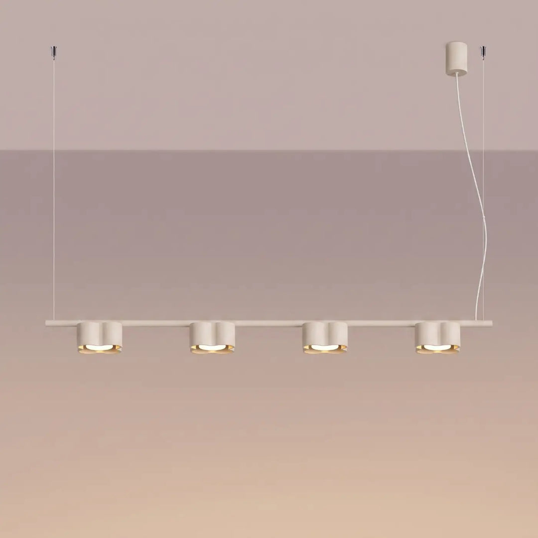 Suspension Ovio beige en aluminium, allumée