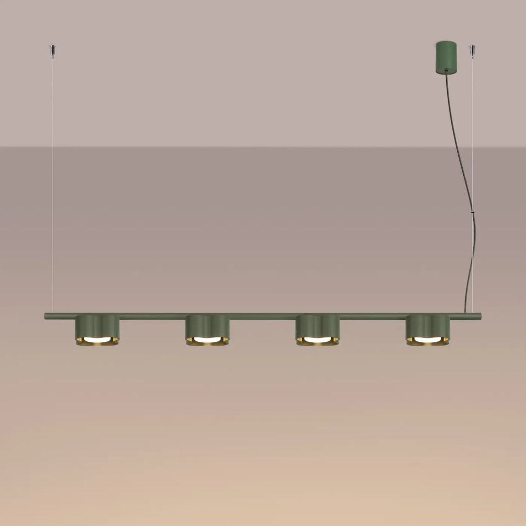 Suspension Ovio vert olive en aluminium, allumée