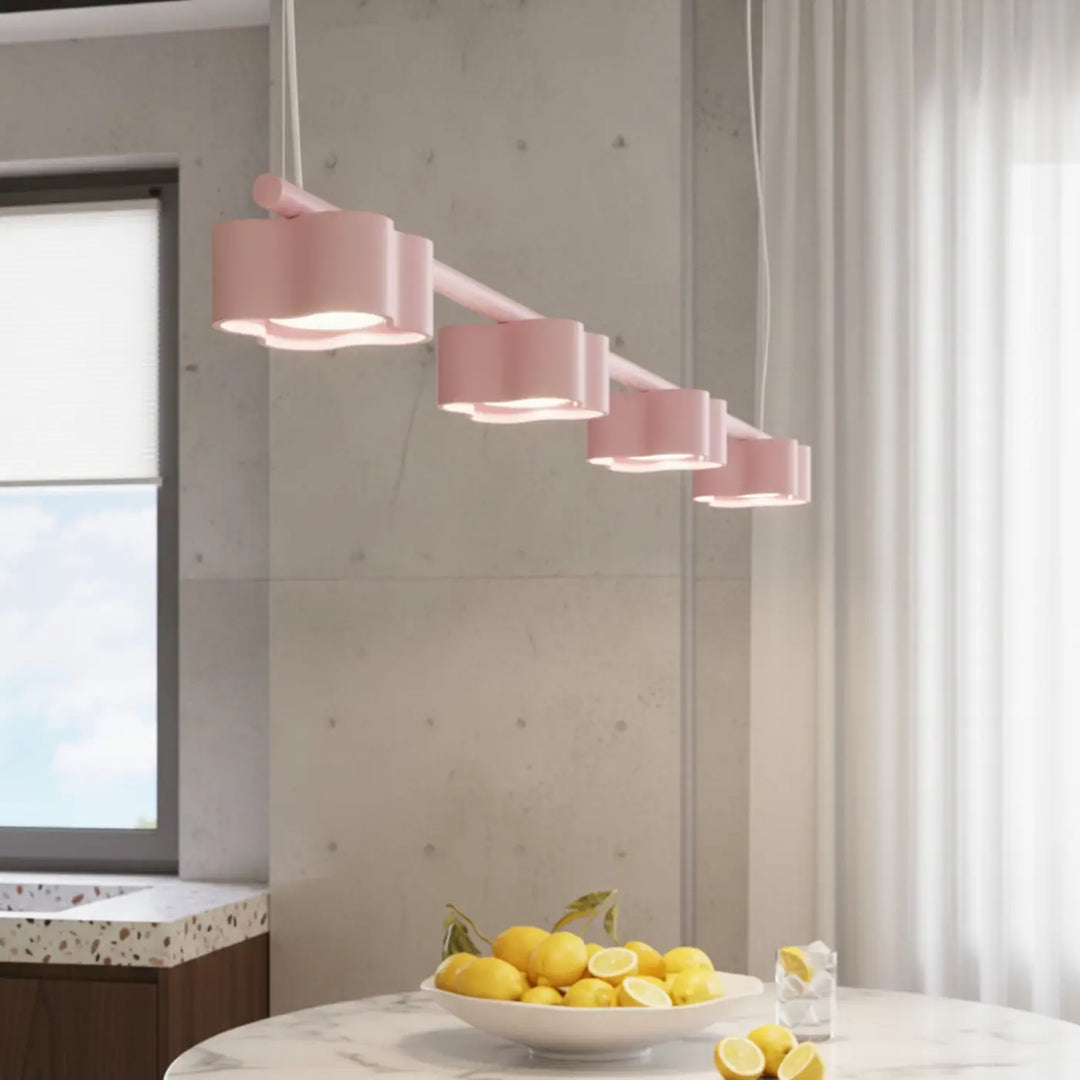 Suspension Ovio rose en aluminium, allumée