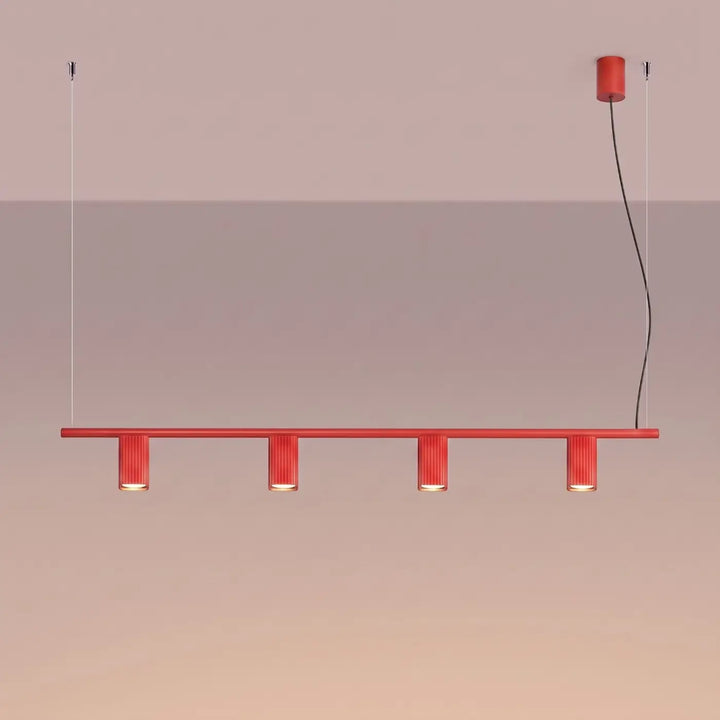 Suspension Rayo rouge en aluminium, allumée