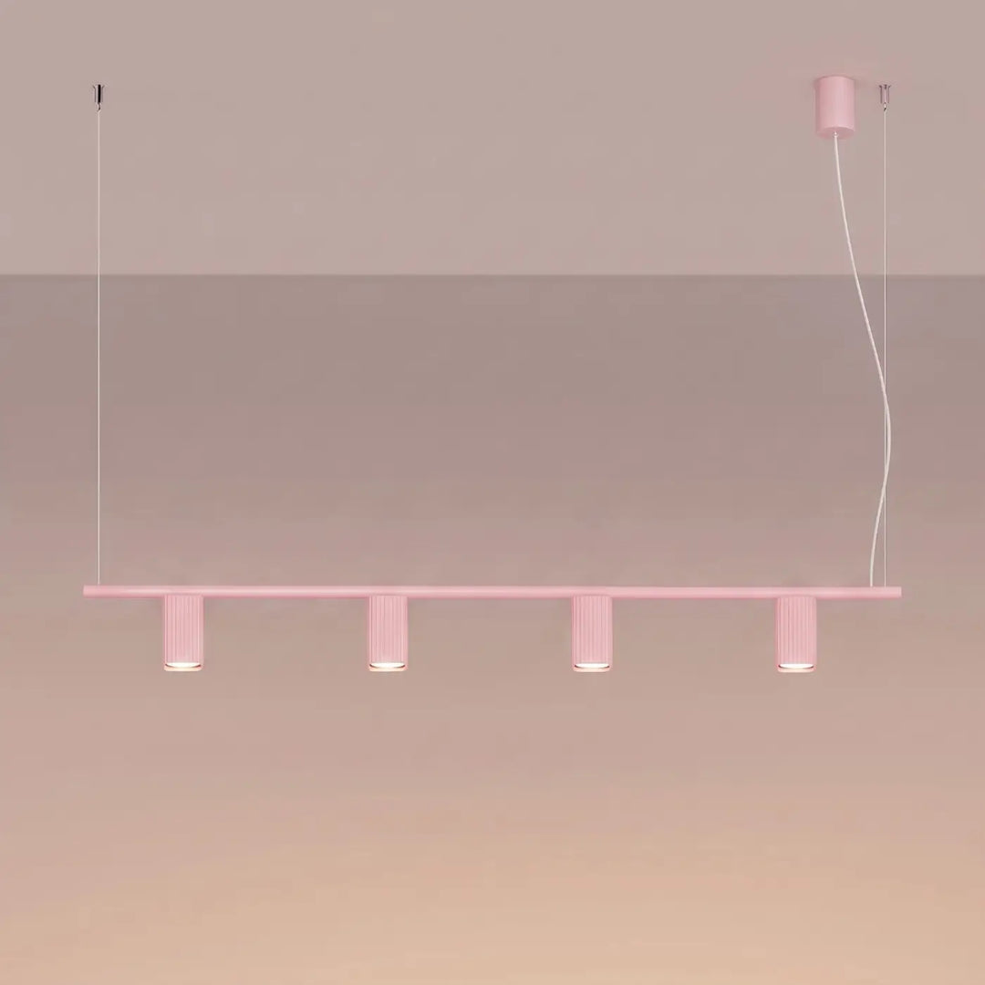 Suspension Rayo rose en aluminium, allumée