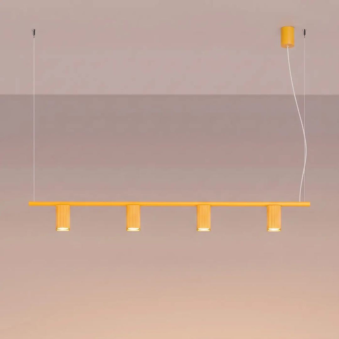 Suspension Rayo jaune en aluminium, allumée