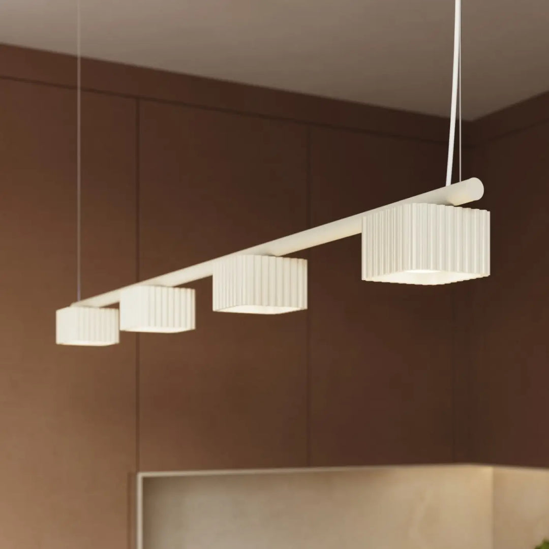 Suspension Riff beige en aluminium, allumée
