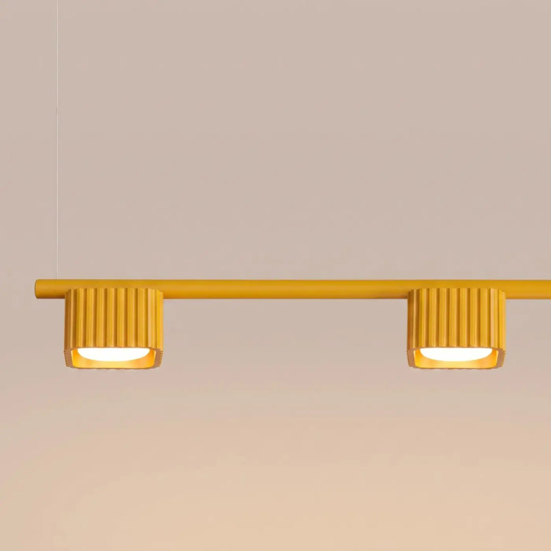Suspension Riff jaune en aluminium, détail des cannelures