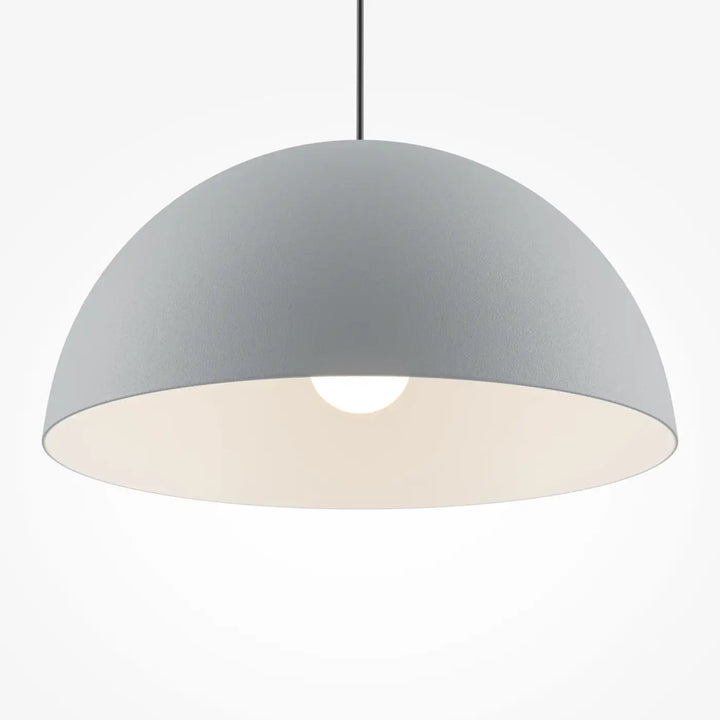 Suspension luminaire basic colors coupole en métal mat gris avec intérieur blanc, design moderne vert militaire possible