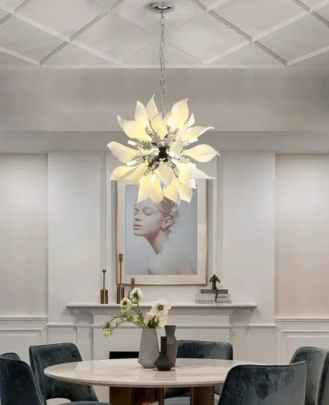 Suspension Blanche Forme Fleur Pétales Design Moderne Élégante