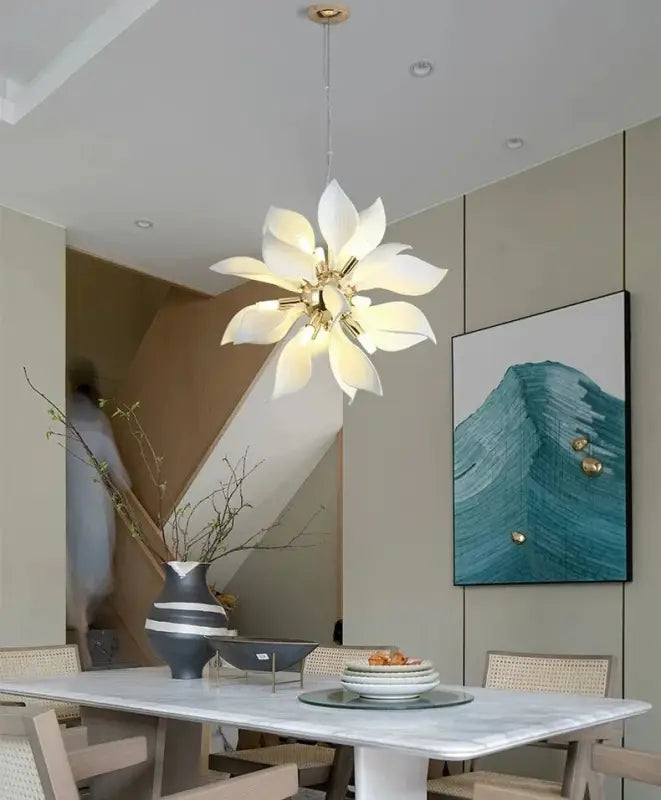 Suspension Blanche Forme Fleur Pétales Design Moderne Élégante