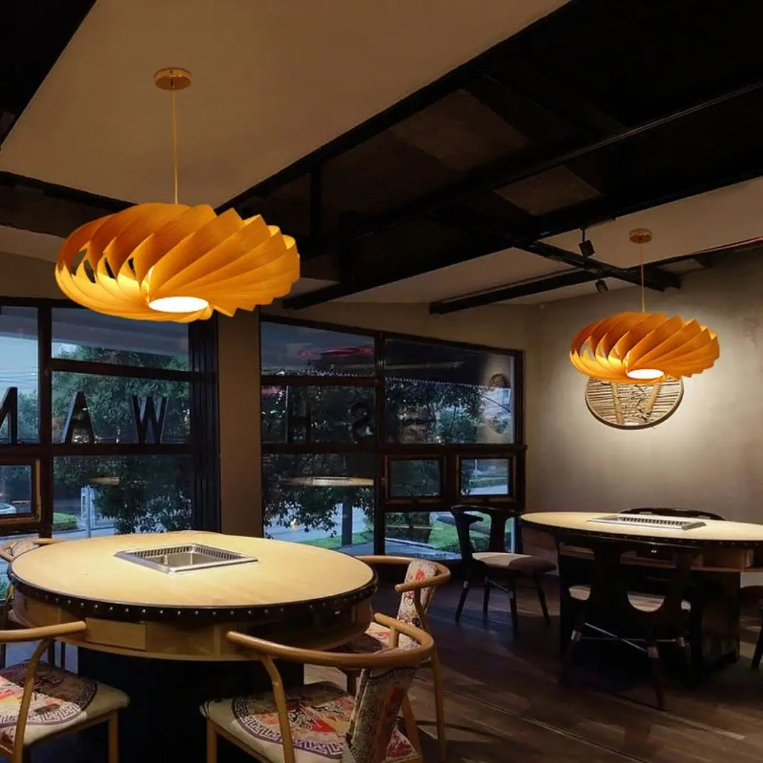 Suspension en bois design moderne à globes lumineux chic