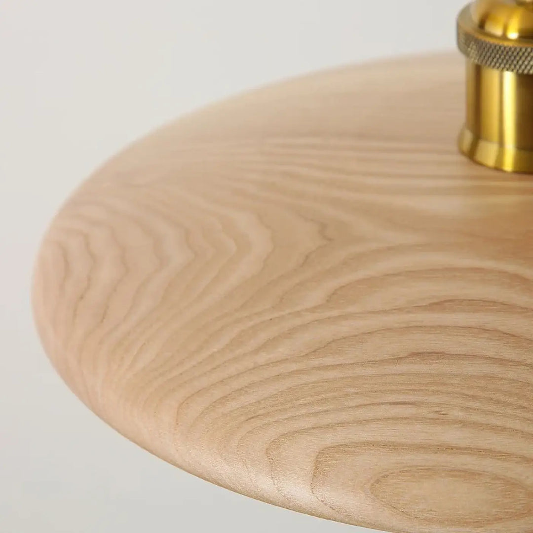 Suspension en bois naturel avec abat-jour rond style minimaliste