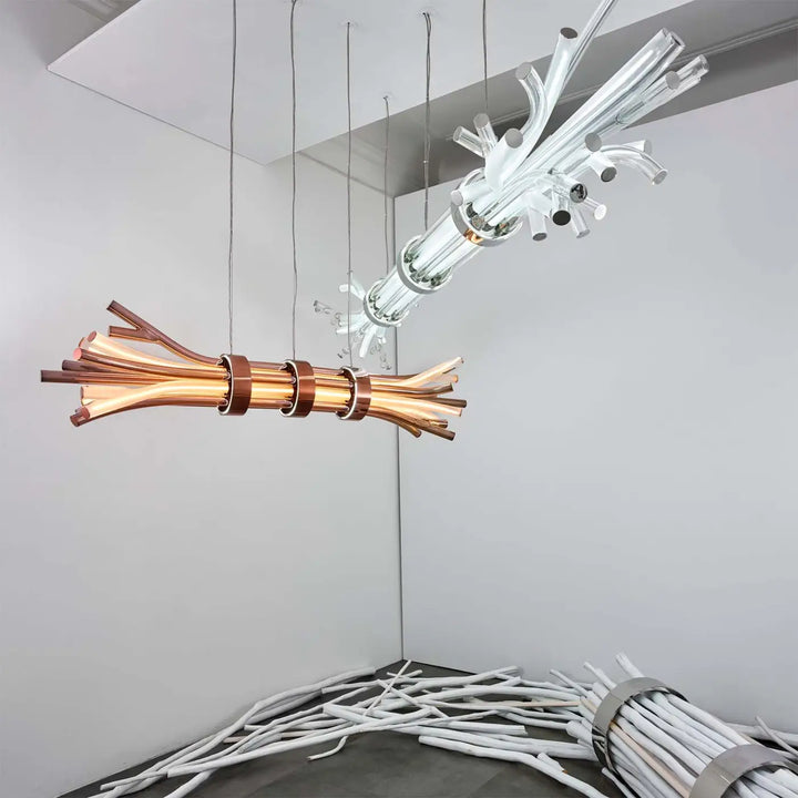 Suspension luminaire branchy en cuivre et verre clair avec bras tubulaires pour suspension led branchy élégante