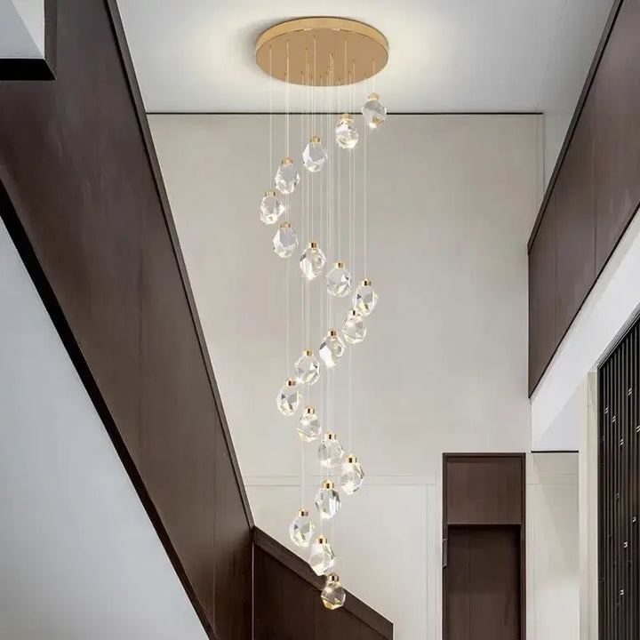 Suspension Cascade Cristal Moderne Élégante Pour Escalier