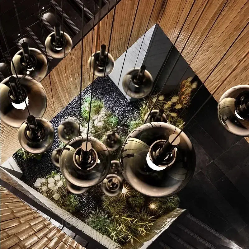 Suspension Cascade Design Moderne Boules Noir Élégante Chic
