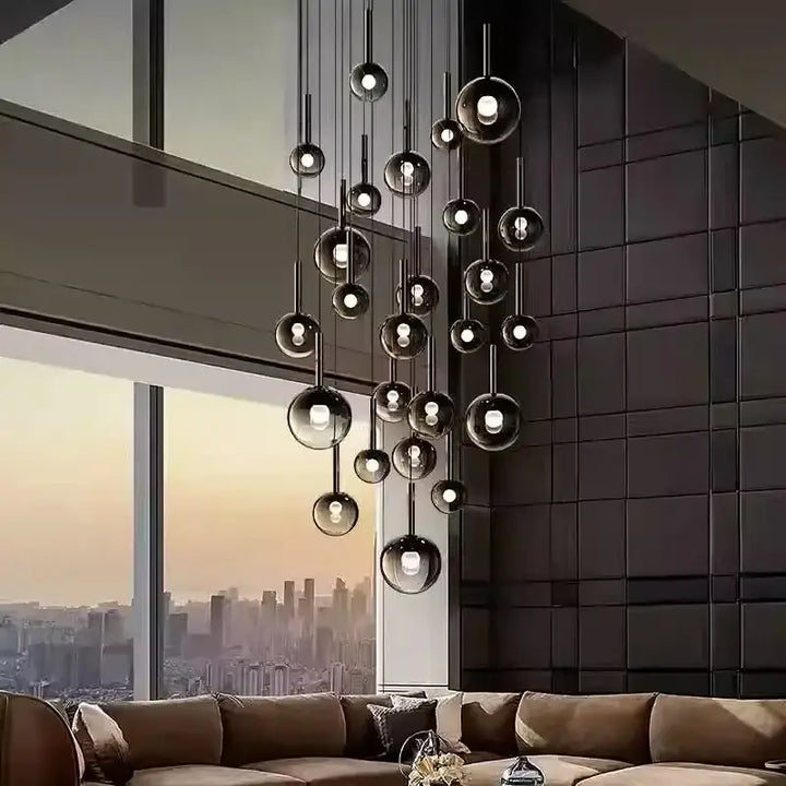 Suspension Cascade Design Moderne Boules Noir Élégante Chic