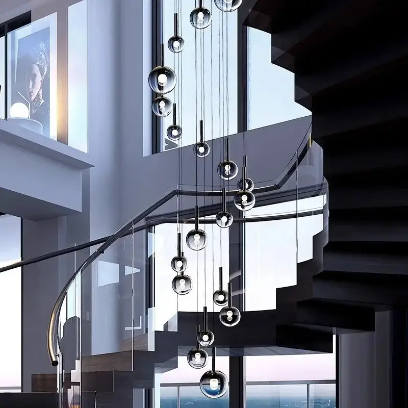 Suspension Cascade Design Moderne Boules Noir Élégante Chic