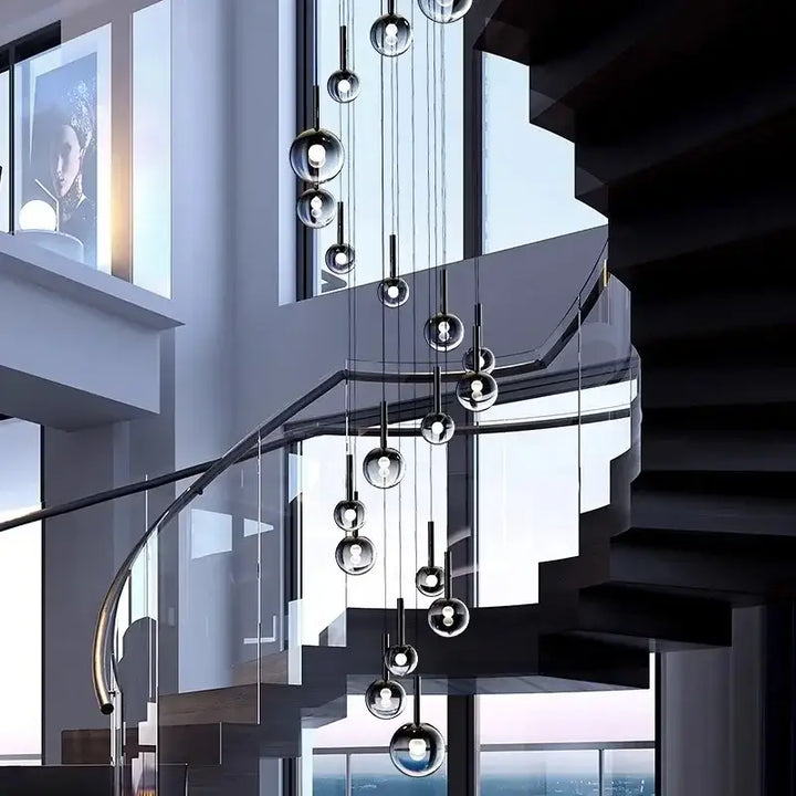 Suspension Cascade Design Moderne Boules Noir Élégante Chic