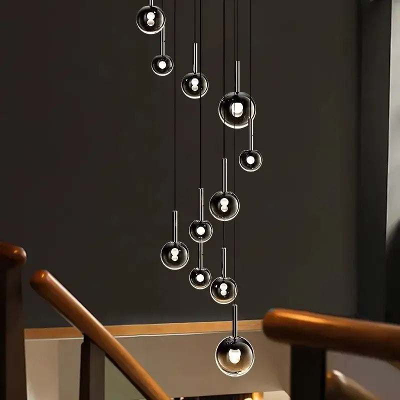 Suspension Cascade Design Moderne Boules Noir Élégante Chic