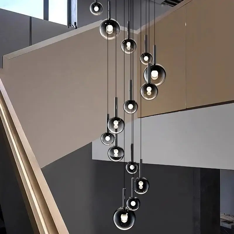 Suspension Cascade Design Moderne Boules Noir Élégante Chic