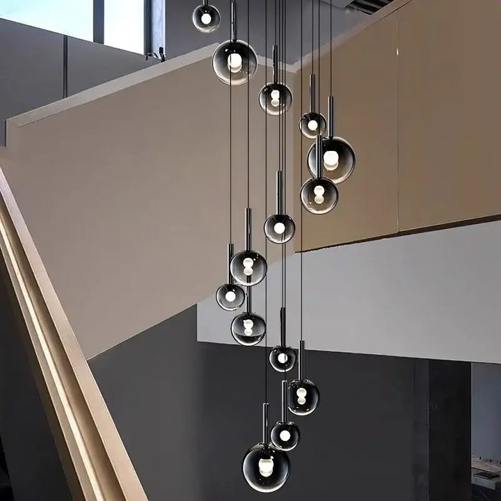 Suspension Cascade Design Moderne Boules Noir Élégante Chic