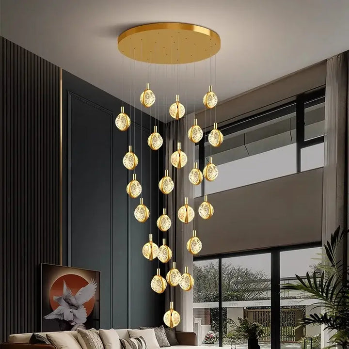 Suspension Cascade Dorée à Disques Cristal Design Luxueux

