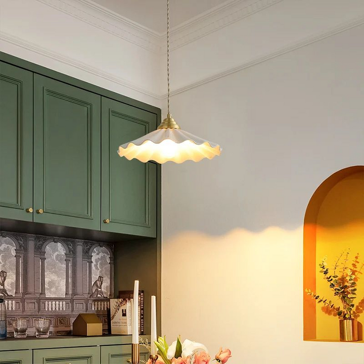 Suspension Céramique Blanche Forme Ondulée Design Vintage Chic