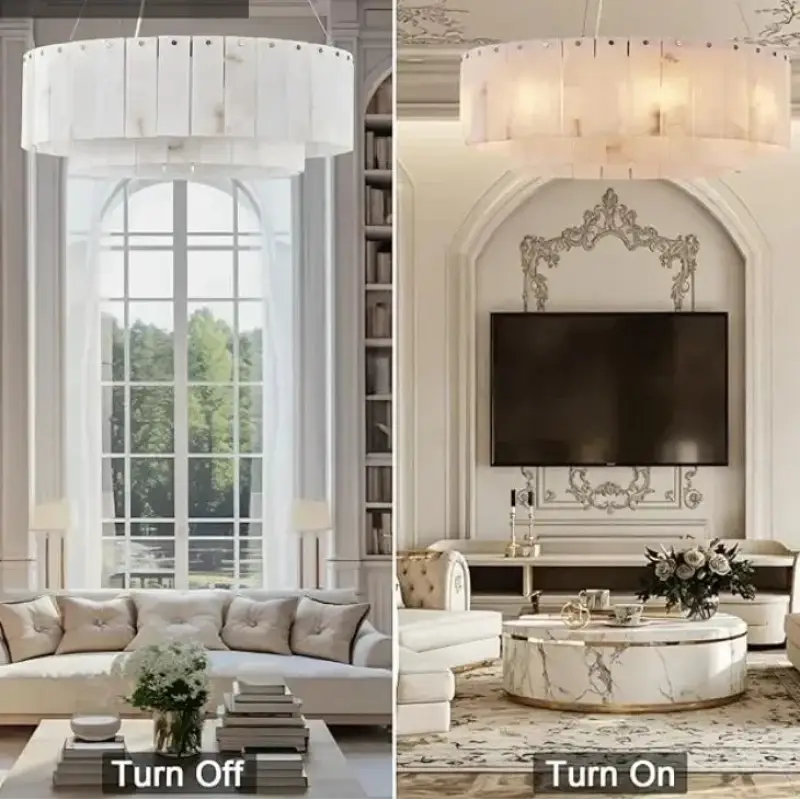 Suspension circulaire effet marbre led design blanc chic