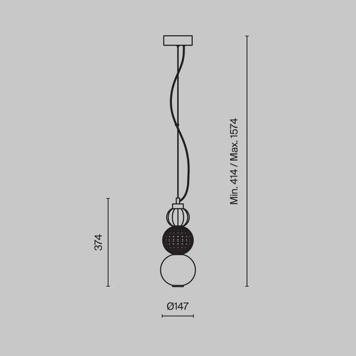 Suspension luminaire collar globe noir avec sphère texturée, globe lisse, cordon torsadé et lumière à 360° en métal doré