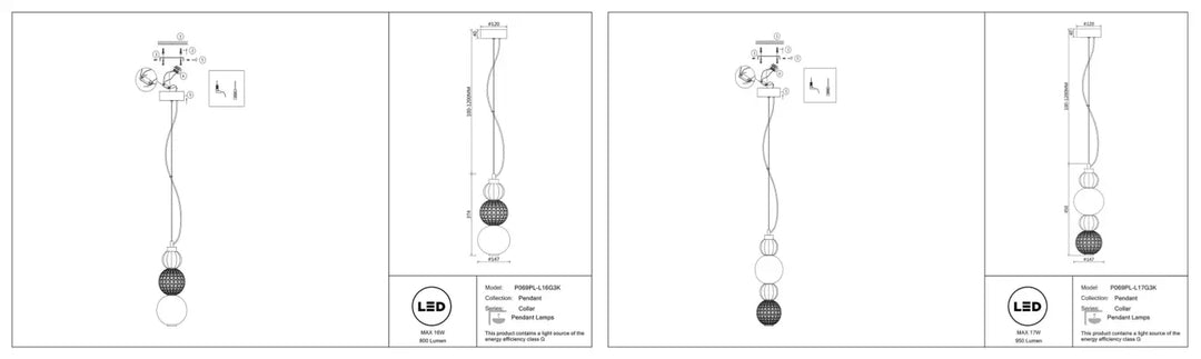 Suspension luminaire collar led avec trois diffuseurs ronds en métal doré blanc opaque et noir translucide