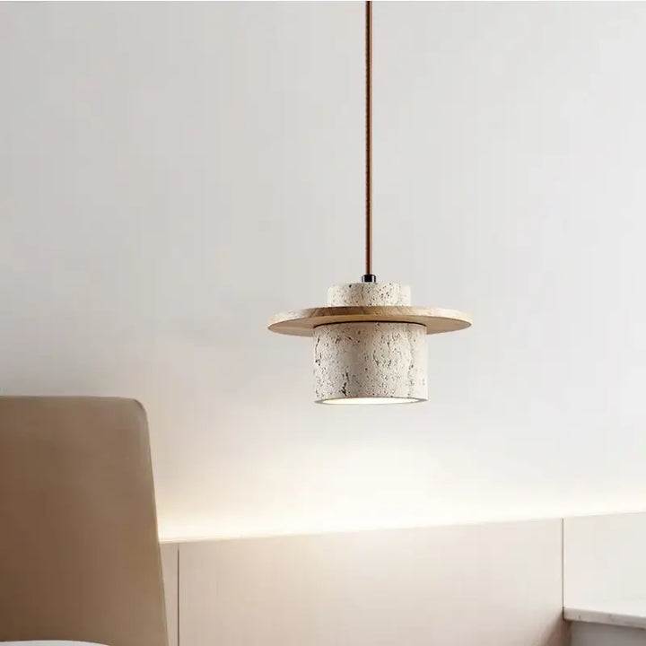 Suspension contemporain en marbre et bois naturel