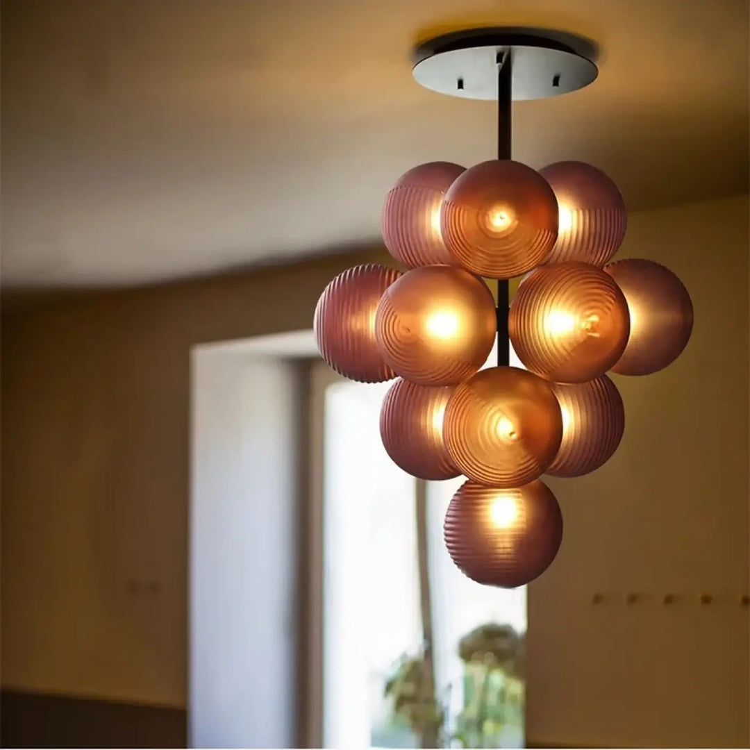 Suspension contemporaine grappe de boules en verre