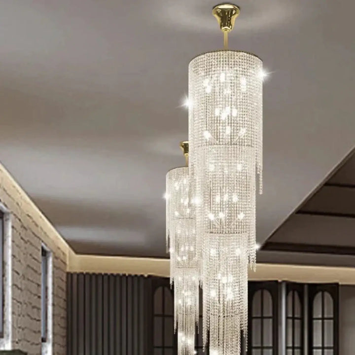 Suspension cristal longue verticale luxe éclairage led