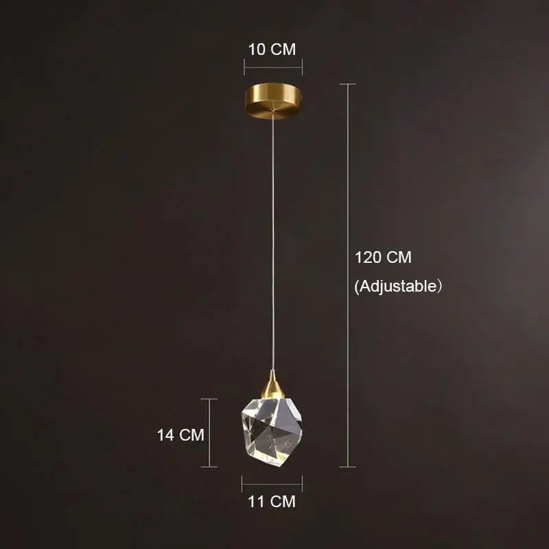 Suspension Cristal Moderne Forme Diamant Doré