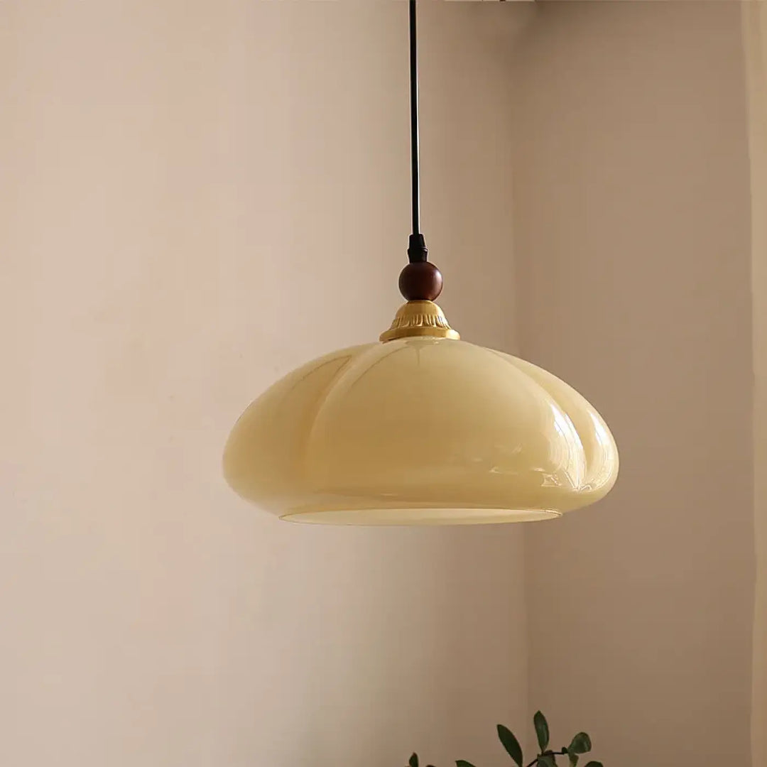 Suspension cuivre et verre ambré style contemporain raffiné