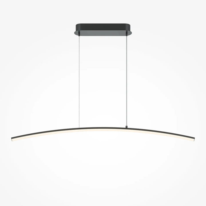 Suspension luminaire curve led linéaire noir incurvé suspendu par deux câbles pour salle à manger ou d’un îlot