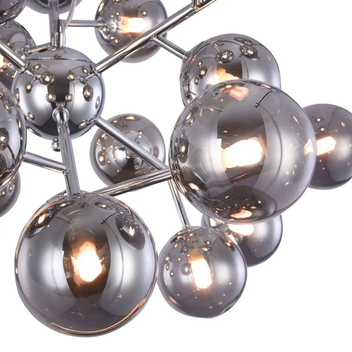 Suspension luminaire dallas chromée avec globes en verre sphériques réfléchissants idéale pour salle à manger suspension dallas