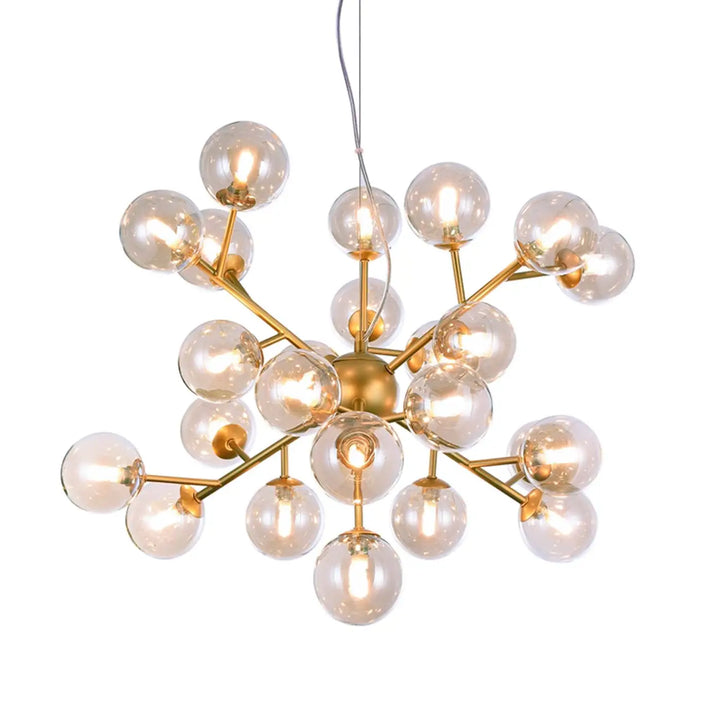 Suspension luminaire dallas en métal doré avec globes en verre clair pour salle à manger moderne