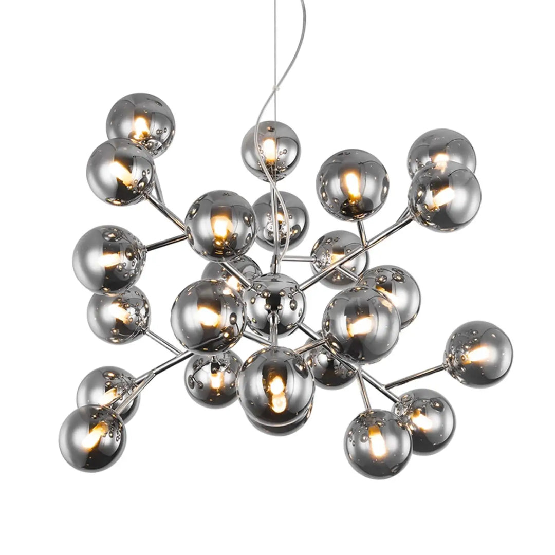Modern chrome-finished suspension dallas luminaire with spherical glass globes for salle à manger lighting