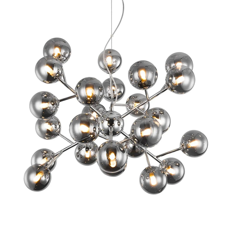 Modern chrome-finished suspension dallas luminaire with spherical glass globes for salle à manger lighting