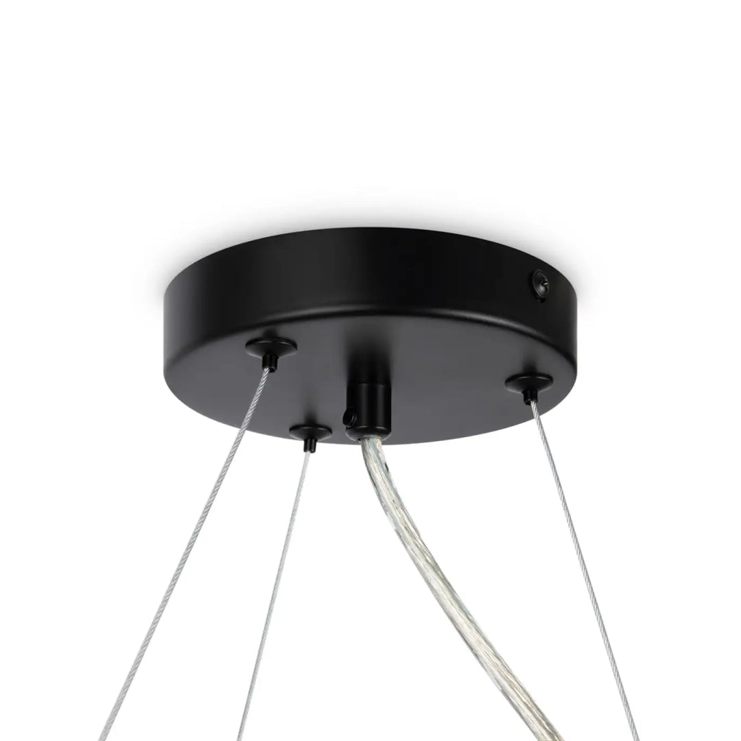 Suspension luminaire dallas couronne art déco noir avec trois câbles argentés pour onze globes