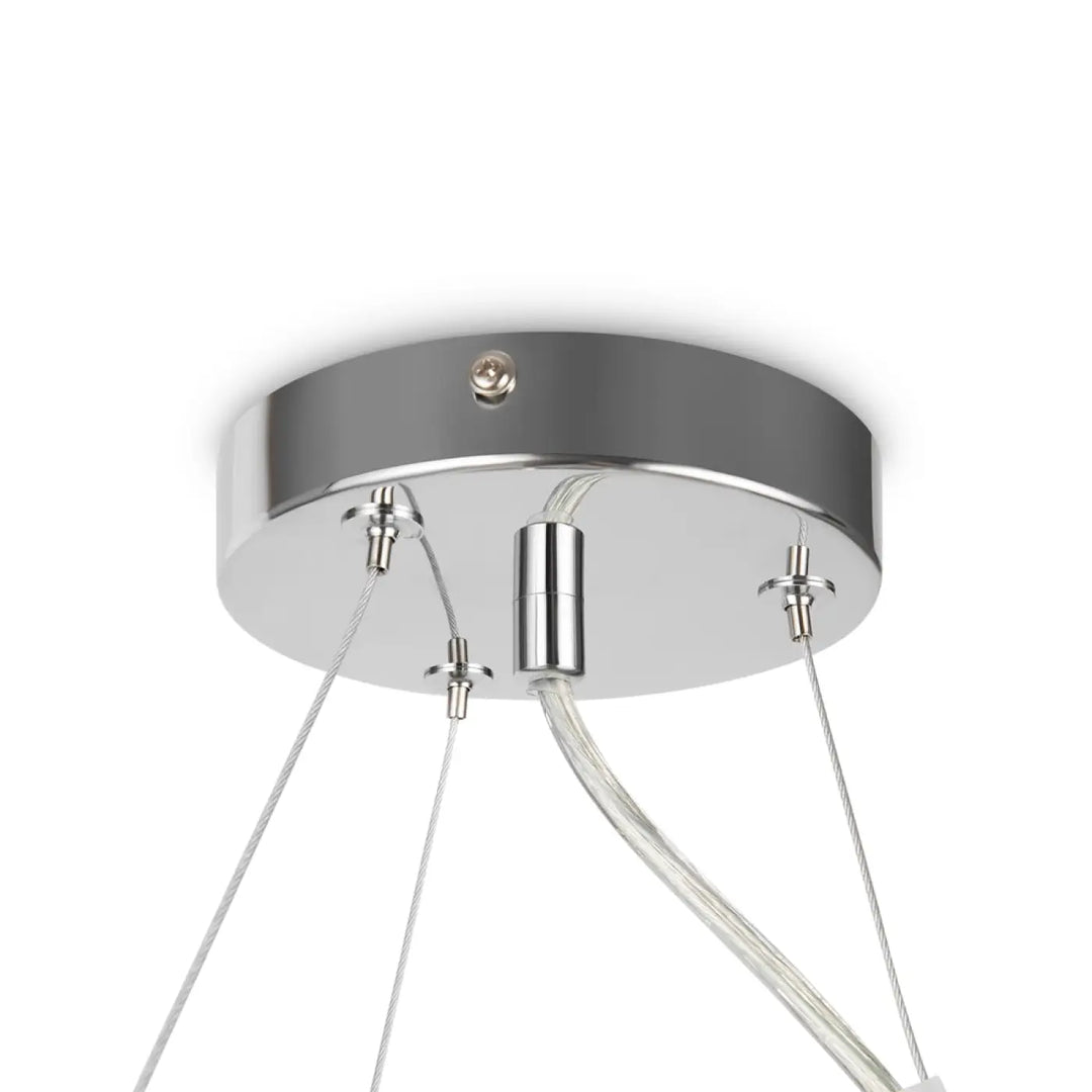 Suspension luminaire dallas couronne chrome avec câbles transparents design art déco onze globes moderne