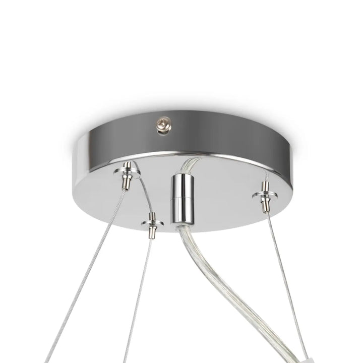 Suspension luminaire dallas couronne chrome avec câbles transparents design art déco onze globes moderne
