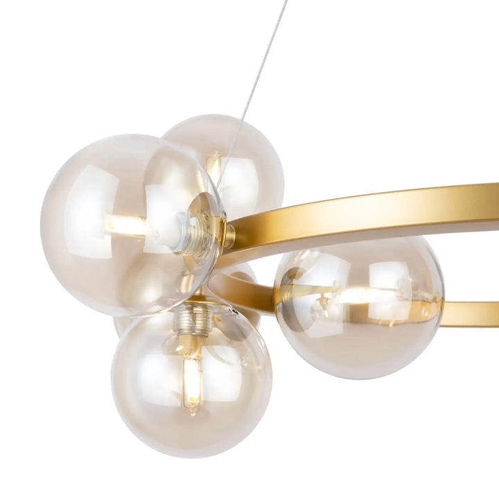 Suspension luminaire dallas couronne en laiton doré avec onze globes en verre clair style art déco