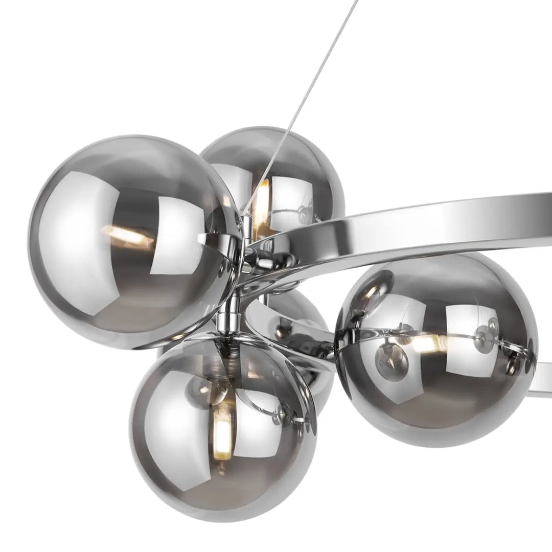 Suspension luminaire dallas couronne art déco en chrome avec onze globes sphériques en verre réfléchissant