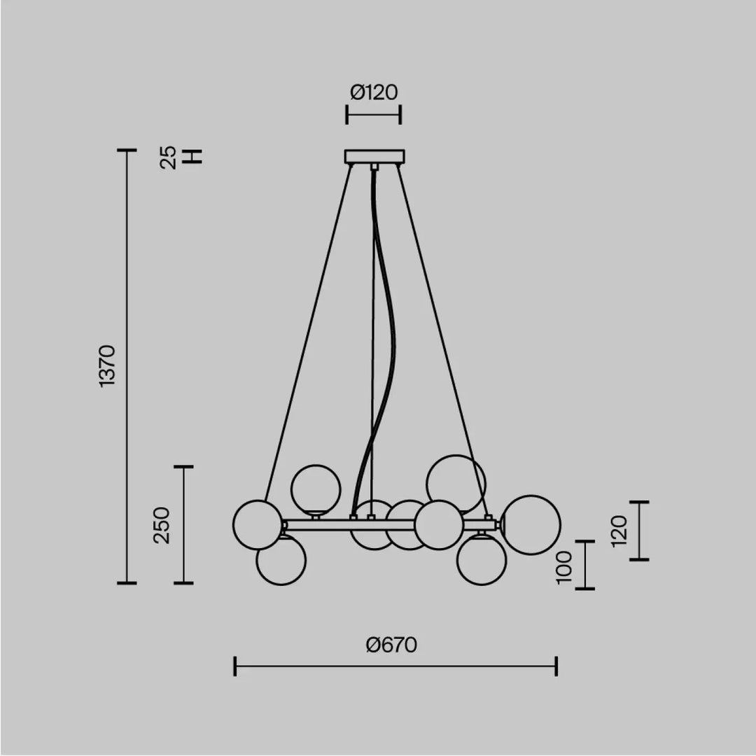 Suspension luminaire dallas couronne avec globe en verre sphérique et structure métallique minimaliste style art déco