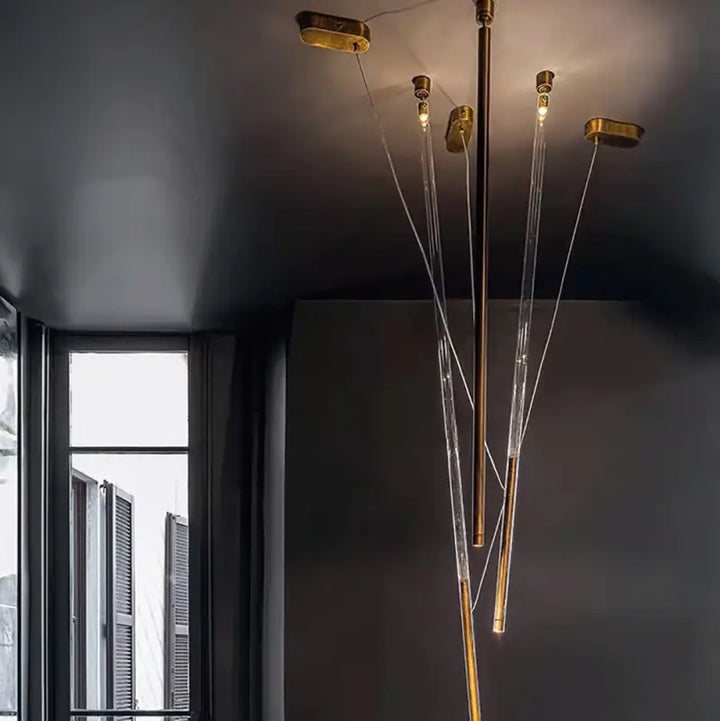 Suspension design artistique à tiges lumineuses led design