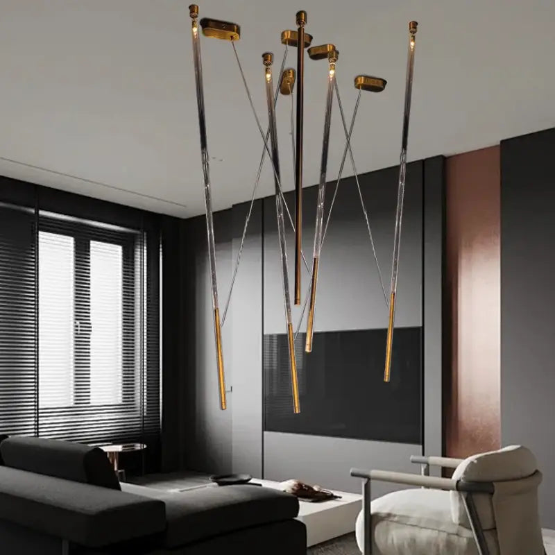 Suspension design artistique à tiges lumineuses led design