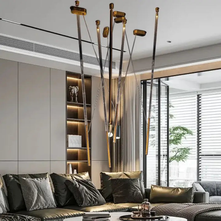 Suspension design artistique à tiges lumineuses led design