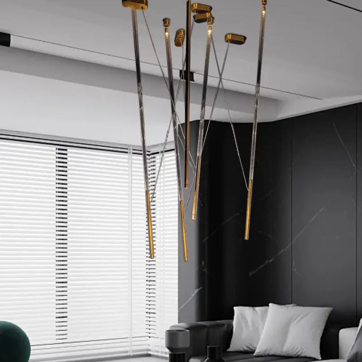 Suspension design artistique à tiges lumineuses led design