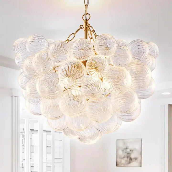 Suspension Design Avec Boules En Verre Blanc Élégant