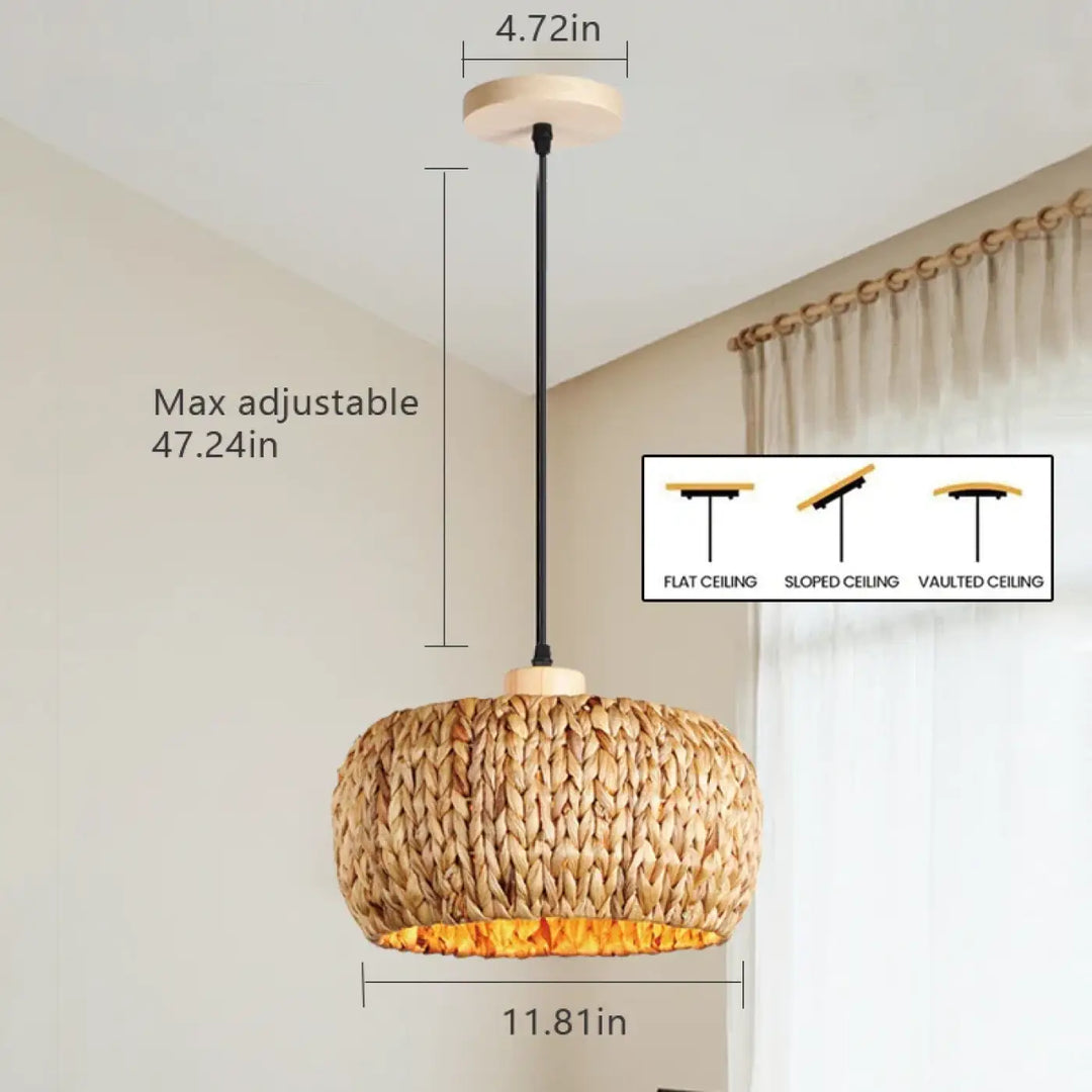 Suspension bohème en fibres végétales beige style naturel